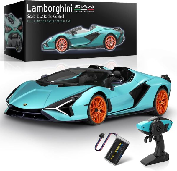 MIEBELY Lamborghini Remote Control Car, 1:12 Scale Lambo Toy Car 7.4V 900mAh Officially Licensed 12Km/h Fast Rc Cars with Led Light 2.4Ghz Model Car for Adults Boys Girls Birthday Ideas Gift - Blue - Image 2