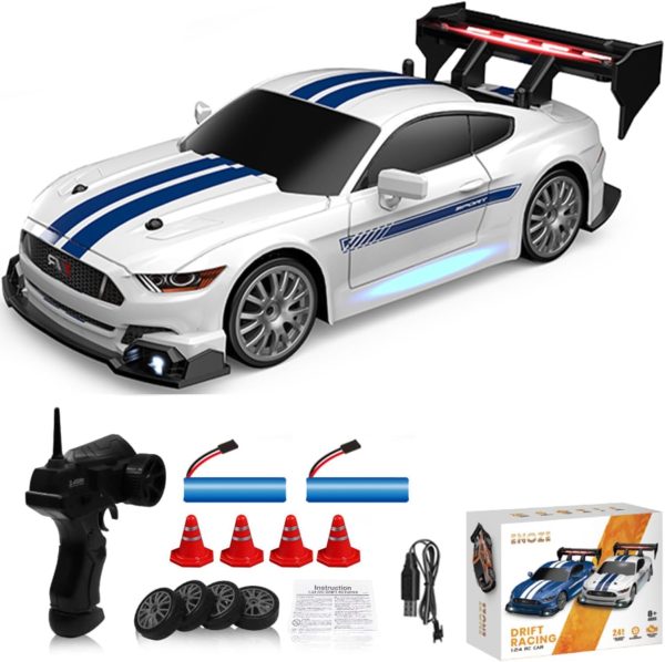 1:24 Scale RC Drift Car 4WD 2.4GHz 30KM/H High Speed Racing Sport Toy Car with LED Lights, Racing and Drift Wheels (8602-White) - Image 2