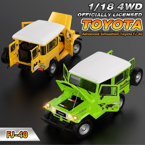 RC Crawler Model 1/18 4WD Officially Licensed Toyota FJ-40 RC Cars, 2.4Ghz 600mAh RC Rock Model Truck with Exhaust System,Hobby Grade RC Car Model Off Road Vehicle with Light & Sound (Green) - Image 3