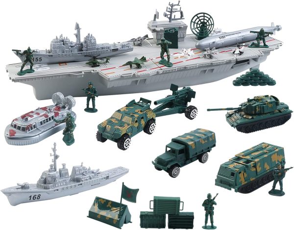 deAO Aircraft Carrier Toy with Scale Model Warplanes Warships Military Vehicles Battleship Helicopter Planes Trucks Tank Army Men Toys for Kids Boys Girls 18 Inches - Image 5