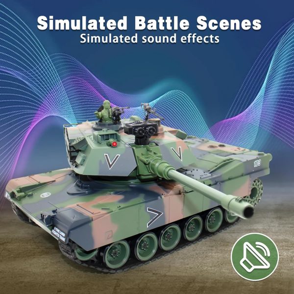 RC Tank, 1:18 Remote Control Tank M412 Model Toys, 15Ch Battle Army Tank w/Light Smoke, Sound, Military RC Vehicle for Adult and Kid That Shoots BBS and Water Bombs - Image 4