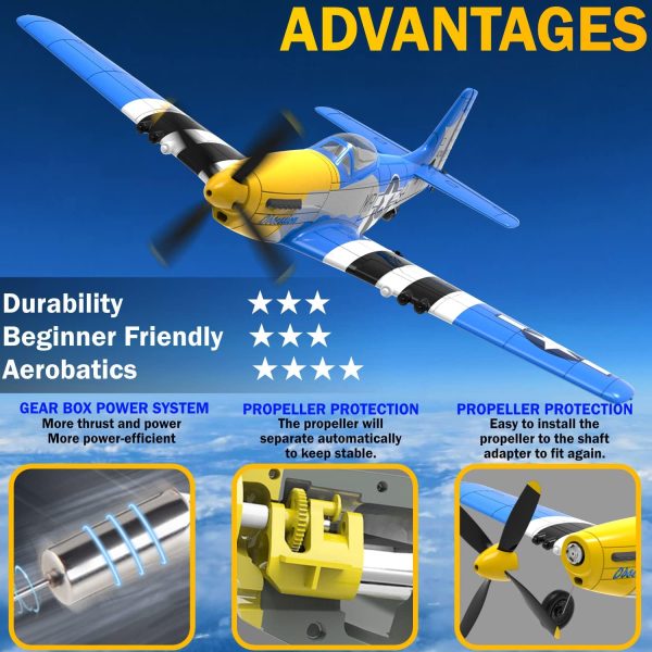 LEAMBE RC Plane 4 Channel Remote Control Airplane with 3 Modes - Ready to Fly Upgrade P51 Mustang RC Airplane for Beginners Adult with Xpilot Stabilization System & One Key Aerobatic - Image 6