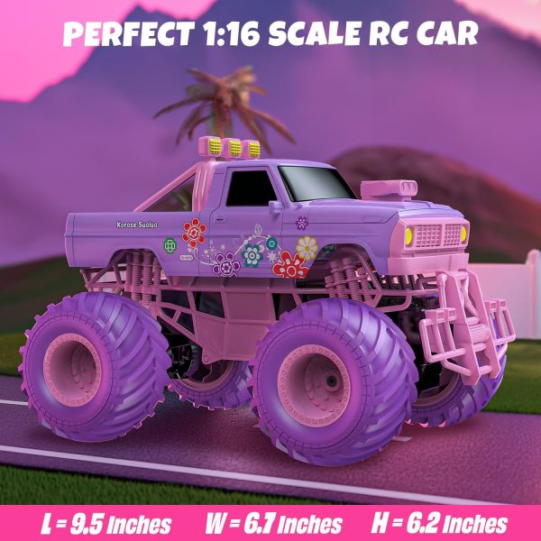 BEZGAR Pink Remote Control Car for Girls - 1:16 Purple RC Cars, 2.4GHz with LED Lights, 30 Mins Play with Rechargeable Battery, Truck Jeep Toys for Kids - Image 8