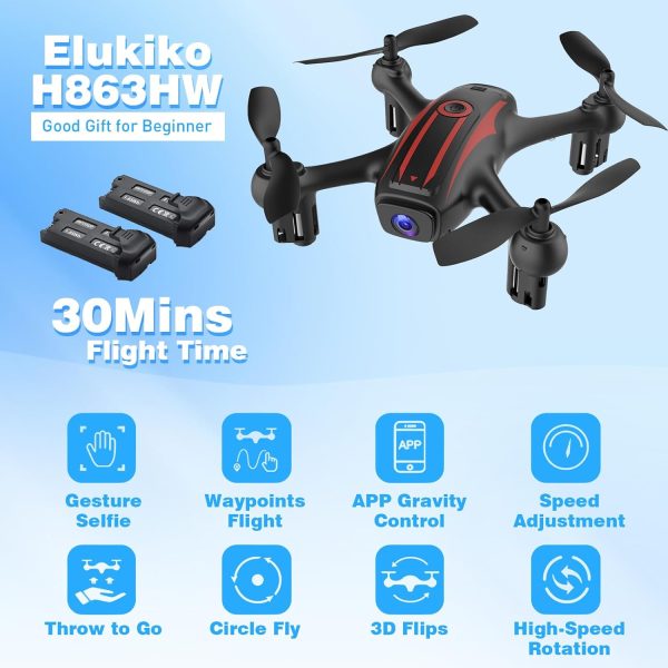 Drones for Kids 8-12, Drone with Camera 1080P for Kids Adults, FPV Drone with 2 Batteries, Mini Drone Gesture Photo, Wifi RC Quadcopter, 3 Speed Mode, 3D Flips, Altitude Hold, Kids Drones for Boys - Image 8