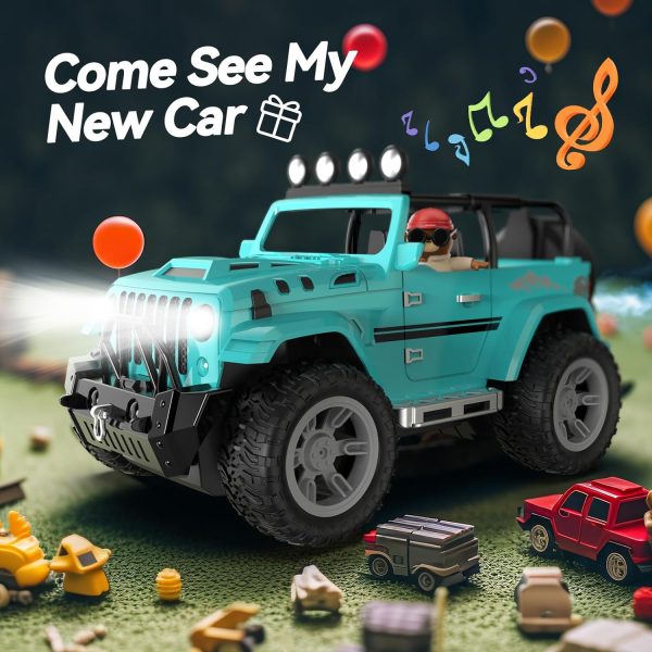 DEERC Remote Control Car with Fog Mist & Music, 1:16 Remote Control Truck for Boys, 2.4Ghz RC Car Toy with 2 Batteries, All Terrain SUV Gifts Crawler with Trailer Hitch - Image 3