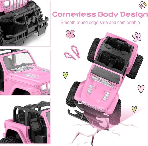 NQD Pink RC Cars 1:16 Scale with DIY Sticker, Remote Control Car for Girls, 80 Min Play 2.4Ghz Jeep RC Trucks,Little Girl Toys Gifts for 4-5 6-7 8-10 Years Old - Image 3