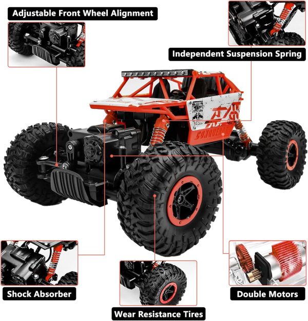 Cheerwing 1:18 Rock Crawler 2.4Ghz Remote Control Car 4WD Off Road RC Monster Truck 2 Battery(Red) - Image 4