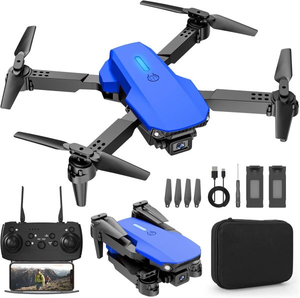 Drone with 1080 Camera for Kids Foldable Mini Drone for Kids Boys Beginners 2 Batteries Toys Drone Gestures Selfie One Key Start 360° Flips Toy Gifts for Boys Blue E88 - Image 2