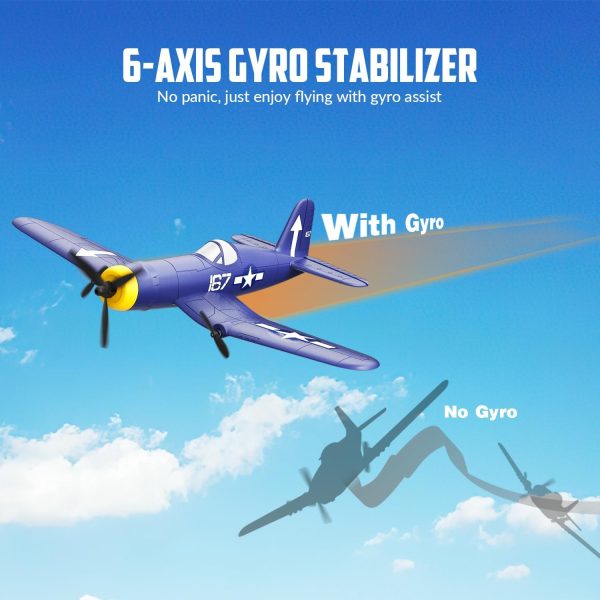 HAWK'S WORK 3 Channel RC Plane F4U Corsair, Remote Control Warbird Ready to Fly, 2.4GHz 6-axis Gyro Stabilizer, Easy to Fly for Kids & Beginners - Image 9