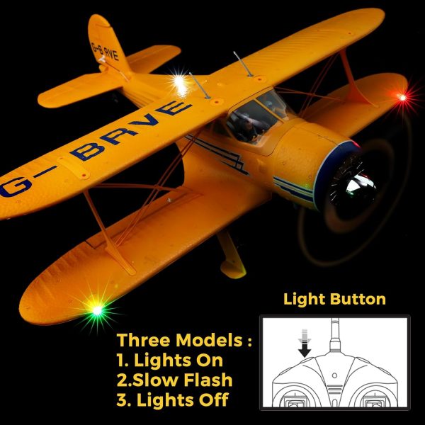 CKYSCHN WLtoys A300 4-Ch RC Plane, Beechcraft D-17 RC Airplanes with Lights, 6G/3D Brushless RC Planes with 2 Batteries, 2.4G Remote Control RC Airplanes Gifts for Adults (Yellow) - Image 5