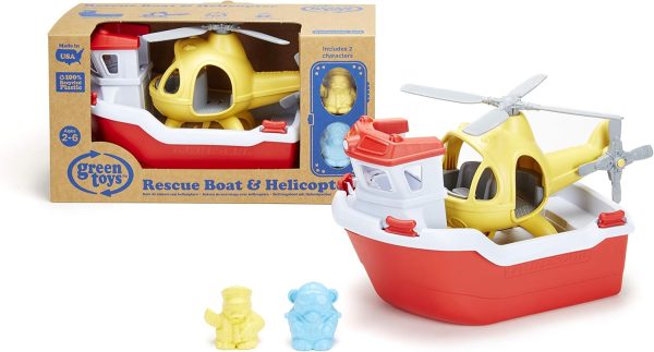 Green Toys Rescue Boat with Helicopter Red, 1 EA - Image 7