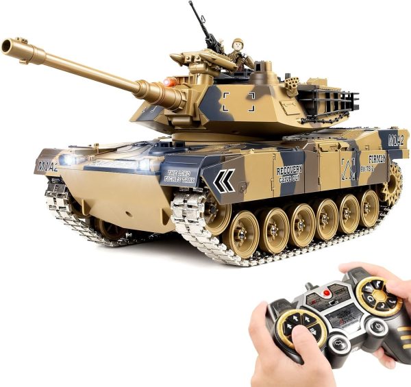 1/18 RC Tank, Metal Tracks US M1A2 Remote Control Tank, 15 Channel Army Tank with Smoke & Sound & LED Lights & BBS & Water Bombs & Recoil Force & 60 Minutes Playing Time, Adults and Kids - Image 2