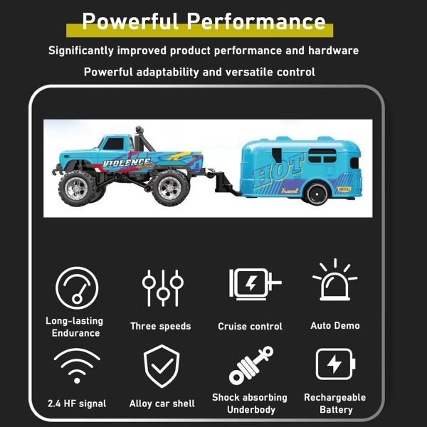 Mini Rc Monster Truck, Mini Rc Truck with Trailer, Mini Rc Monster Truck with Trailer, 1/64 Rc Truck Scale Monster Truck Remote Control Car, 2.4 Ghz Rc Monster Truck (with Trailer Blue) - Image 8