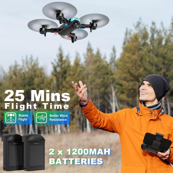 REDRIE Drone with Camera - Foldable Drone for Kids Adults with 1080P FPV Camera, Upgrade Altitude Hold, Gestures Selfie, Waypoint Fly, Headless Mode, 3D Flip, One Key Start, 3 Speed Mode, Circle Fly, 2 Batteries - Image 5