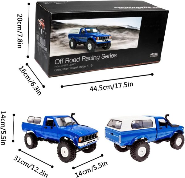 WPL C24 Crawler RC Car 1/16 RC Rock Crawler RC Truck 4x4 with 3 Upgraded 1200mah Battery 2.4GHz 4WD Remote Control Crawler Off-Road Pick-up Truck RTR for Men (wpl c24 Blue) - Image 3