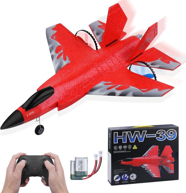 RC Plane 2CH RC Airplane Toys HW39 Fighter 2.4GHz Remote Control Plane RC Airplane RTF Ready to Fly for Beginner, Kids and Adults F35 Aeroplane with Night Lights USB Charging (Red) - Image 2