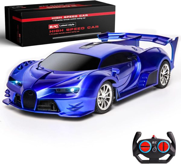 Remote Control Car 1/18 High Speed RC Cars Toys for Boys Girls Vehicle Racing Hobby with Headlight Xmas Birthday Gifts for Kids (Blue) - Image 2