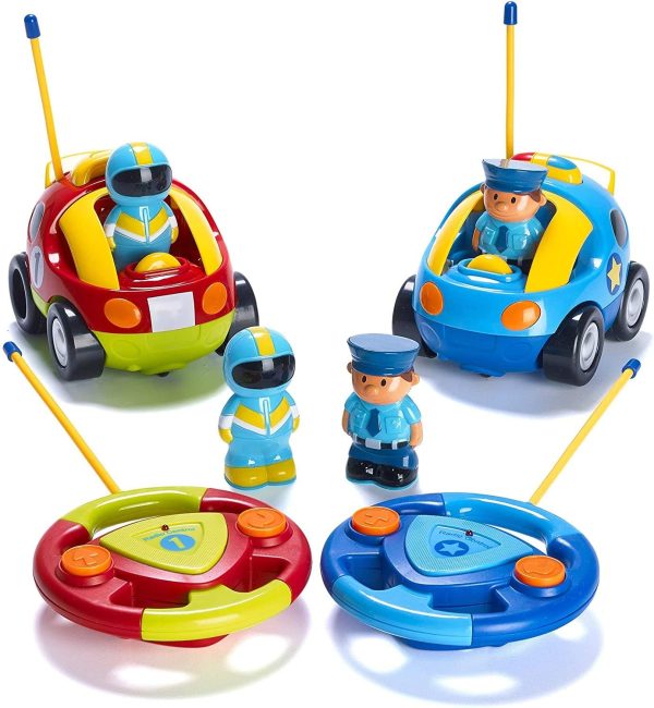 PREXTEX Cartoon Remote Control Car - 2-Pack Police Car and Race Car Toddler Toys - RC Cars for Kids with Different Frequencies - Easy Remote Control Toy and Thoughtful Gifts for Boys and Girls - Image 2