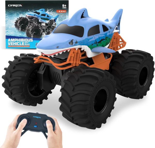 Shark RC Monster Truck for Kids, 1:18 Scale 4WD Shark Monster Car Toys, 2.4GHz All Terrain Amphibious Remote Control Car for Boys and Girls Ages 6-12+ - Image 2