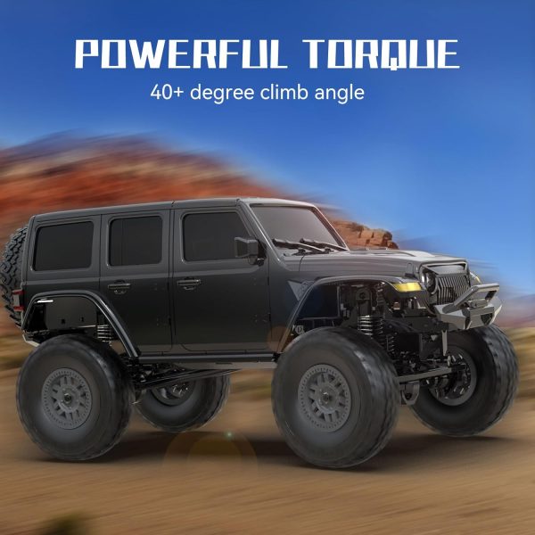 1/24 RC Crawler 4WD Off-Road Monster Truck, Rock Climbing Vehicle with Bright Headlights, Waterproof RTR 2.4GHz Hobby-Grade Remote Control Car with 4 Batteries for Adults and 14+ Years Olds - Image 4