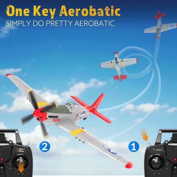 VOLANTEXRC RC Plane - P51 Mustang Ready to Fly with X-Pilot Stabilization - Remote Control Aircraft for Adults, One-Key Aerobatics, 2.4GHz 6-Axis Gyro (RED) - Image 3