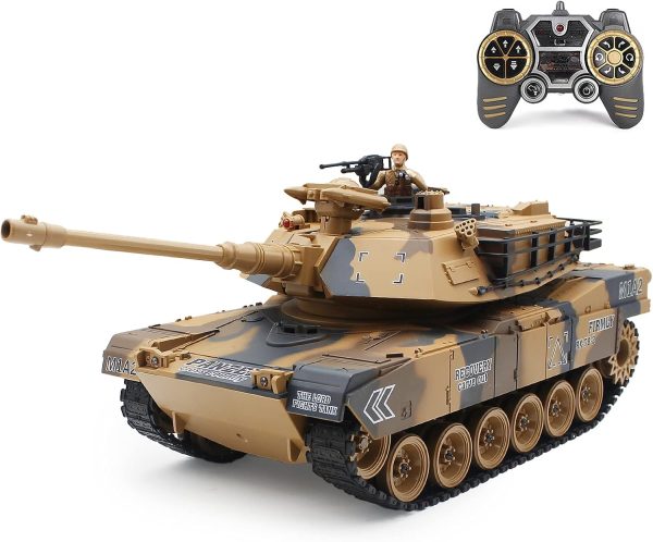 fisca 1/18 Remote Control Tank 2.4Ghz, 15 Channel M1A2 RC Tank with Smoking - Abrams Main Battle Tank That Shoot BBS Airsoft Bullets Military Toy for Kids and Adults - Image 2