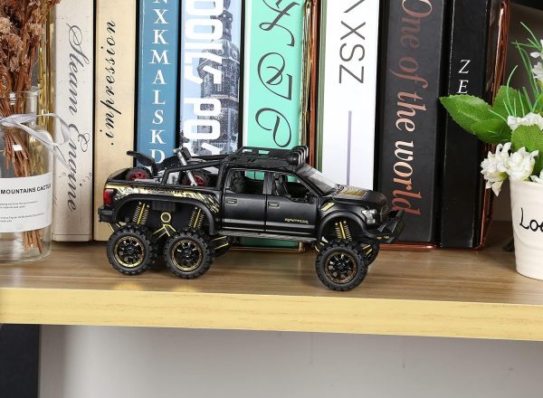 SASBSC Toy Pickup Trucks for Boys F150 Raptor DieCast Metal Model Car with Sound and Light for Kids Age 3 Year and up Black - Image 6