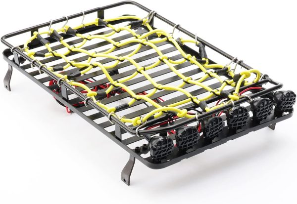 Metal RC Roof Rack (9.25 x 6.10 Inch) w/ 6 LED Lights & Elastic Luggage Net & Mini Gas Can & Bike Decor Accessories for 1:10 Rock Crawler SCX10 RC4WD TRX-4 (12.3"/313mm Wheelbase) - Image 6