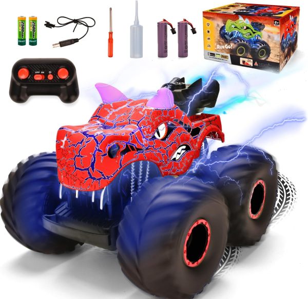 Remote Control Dinosaur Car Toys for Kid Boys, 2.4GHz RC Monster Truck Toys with Spray, Light, Sound, Indoor Outdoor All Terrain RC Car Toy, for 4-12 Kids (Red) - Image 2