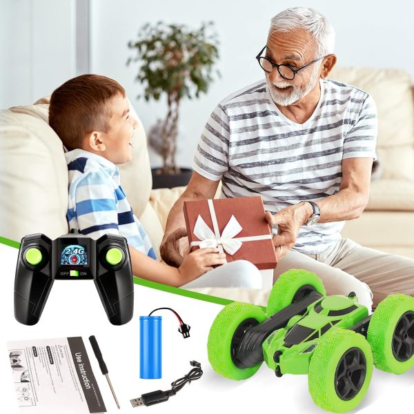 Remote Control Car Stunt RC Cars, 90 Min Playtime, 2.4Ghz Double Sided 360° Rotating RC Crawler with Headlights, 4WD Off Road Drift RC Race Car Toy for Boys and Girls Aged 6-12 Green - Image 7