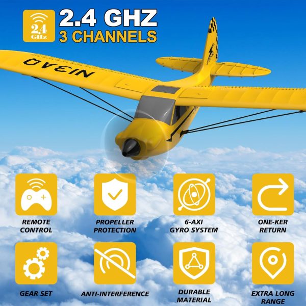 28℃ RC Plane 3 Channel Remote Control Airplane Trainer Airplane Sport Cub S2 with Propeller Saver&Xpilot Stabilization System,One-Key U-Turn Easy to Fly for Kids & Adults, Yellow (761-14 RTF) - Image 4