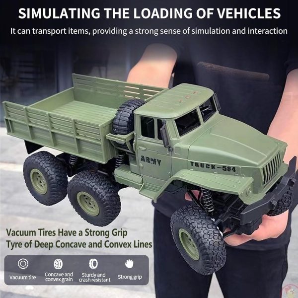 RC Military Truck 6x6 Road Remote Control Car 1/16 Scale Remote Control Truck 4WD All Terrain Rock Army Transport Vehicle Toy Vehicle for Kids Children Boy Gift - Image 3