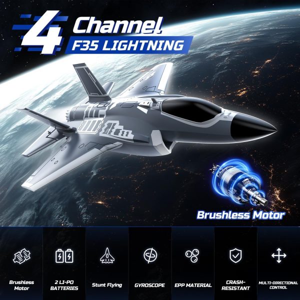 DEERC F35 4 Channel Brushless RC Plane for Adults Remote Control Airplane Ducted Fans Fighter Jet,2.4GHz 6-axis Gyro Stabilizer RTF Hobby Glider Aircraft Plane Easy to Fly for Advance Player - Image 8