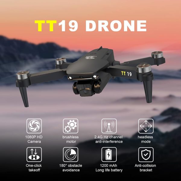 Drone wtih Camera For Beginners Obstacle Avoidance RC Drone for Adults Brushless Motor 1080P HD Camera 5G Wifi FPV Foldable Mini Quadcopter 3D Flips Altitude Hold TT19 UAV with Propeller Guards - Image 3