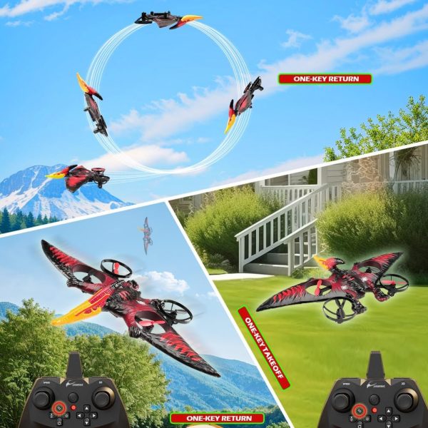 Dragon Remote Control Airplane,RC Plane Dinosaur 2.4G 6-Axis Gyro EPP Foam RC Aircraft One Key Take Off 360 Rotation Easy to Fly RC Glider Flying Toys for Kids & Beginners (Red) - Image 6