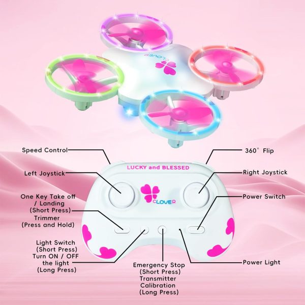 Mini Lucky Clover Drone for Kids and Adults Beginners, RC Drone Quadcopter Outdoor & Indoor Toys with 6 Mode Colorful Led and 2 Batteries, Best Gift for Birthday, Christmas, Saint Patrick, Valentine's Day（Pink） - Image 8