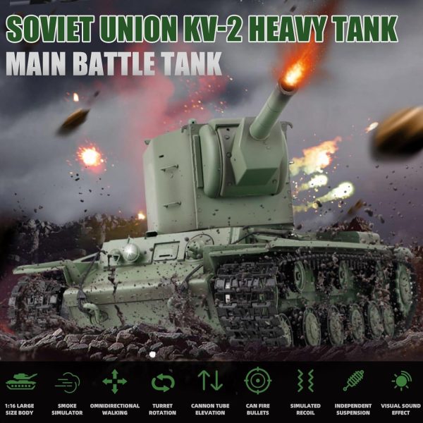 RC Tanks Heng Long Russia KV-2 Heavy Tank, 1/16 2.4ghz Russian Tank Model That Shoots, Remote Control Tank Vehicles with Sound & Light for Ages 14+ - Image 3