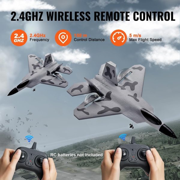 VEVOR RC Plane 2 Channel, Remote Control Airplane 2.4GHZ with 6-Axis Gyro Stabilizer&2 Batteries, F-22 Fighter Aircraft Plane Toy for Adults Kids Beginners Boys Birthday/Xmas Child Gift - Image 7