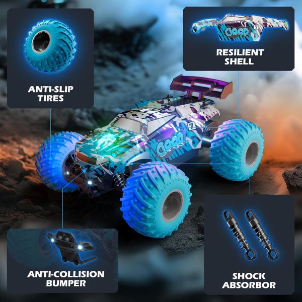 RC Cars,Remote Control Car RC Truck for Kids Boys Ages 4-7 8-12 Adults Toddler, Off Road Radio Controlled Toy with LED Lights,20KMH,40Mins,2.4Ghz - Image 7