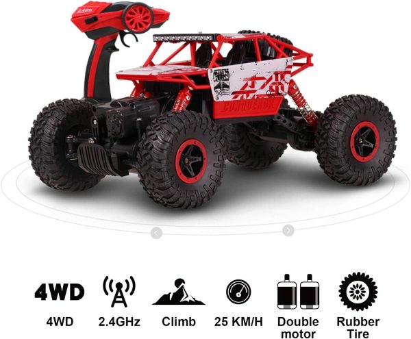 Cheerwing 1:18 Rock Crawler 2.4Ghz Remote Control Car 4WD Off Road RC Monster Truck 2 Battery(Red) - Image 7