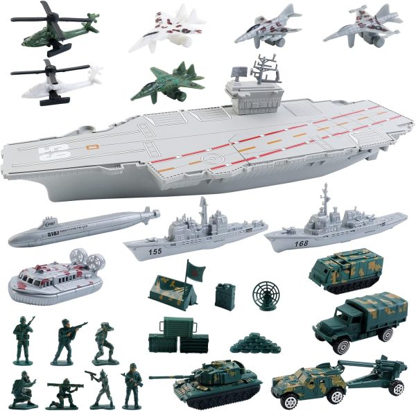 deAO Aircraft Carrier Toy with Scale Model Warplanes Warships Military Vehicles Battleship Helicopter Planes Trucks Tank Army Men Toys for Kids Boys Girls 18 Inches - Image 2