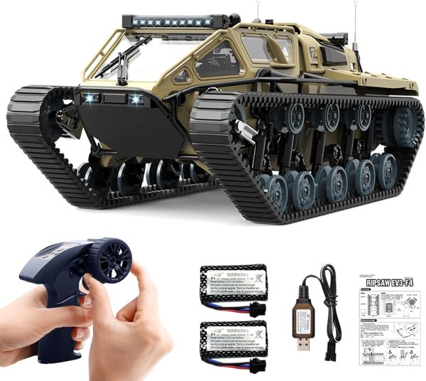 Mostop Remote Control Tank 1/16 Scale Transport Military Vehicle RC Tank Offroad Crawler for Kids, 2.4Ghz Remote Control Crawler Drift Tank with 2 Batteries, 360°Rotating Drifting Army Armored Truck - Image 2