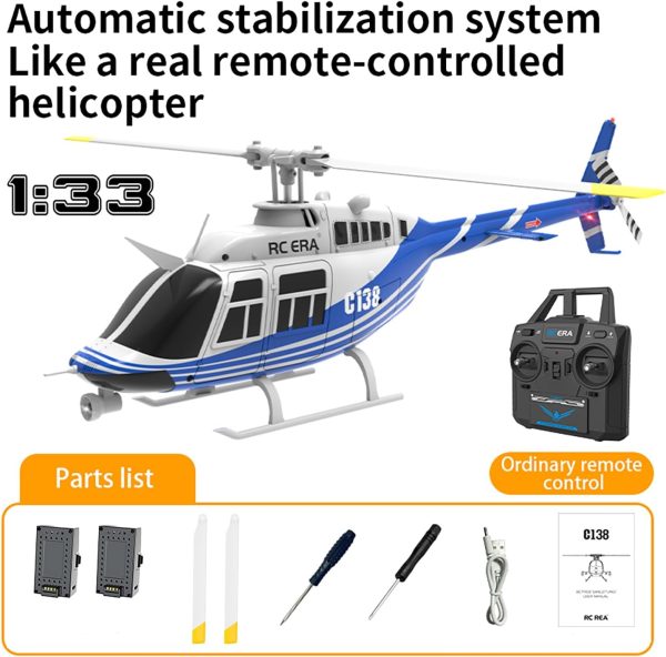 C138 206 Remote Controlled Helicopter Aircraft Plane Drone RC Heli Single Rotor No Ailerons 6CH 6-Axis Gyroscope Altitude Hovering W/Optical Flow Localization 2Battery for Adults Beginners (Blue ） - Image 10