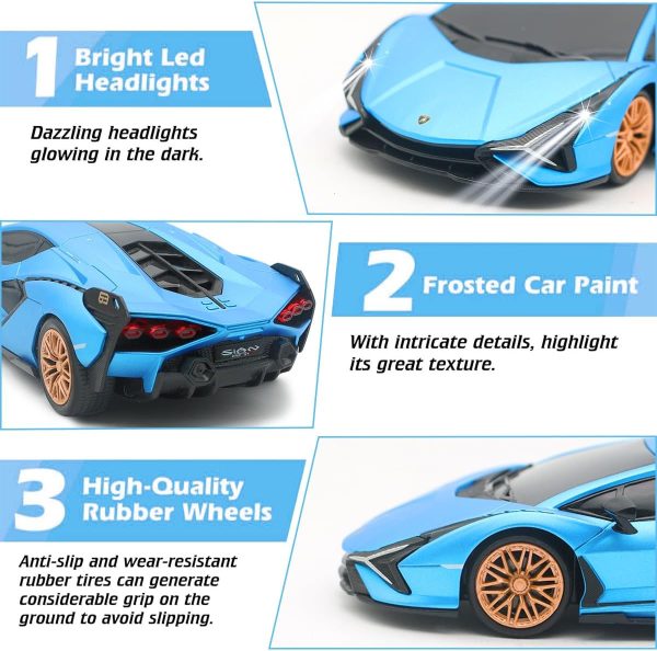 QUN XING Remote Control Car 1:24 Officially Licensed 2.4GHZ Rc Cars Lambo Sport Racing Toy Car for Kids Boys 4-7 Years Birthday Gift, Blue - Image 3