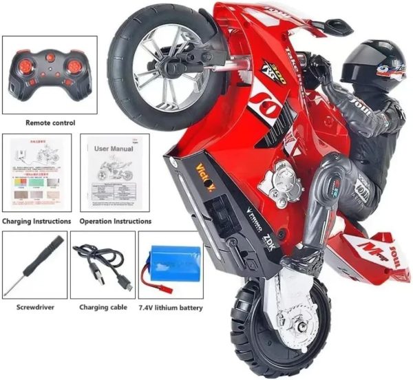 1/6 RC Stunt HC-208 Motorcycle Model 2.4GHz Alloy Racing for Adult Radio Controlled Car (Red-HC-208) - Image 6