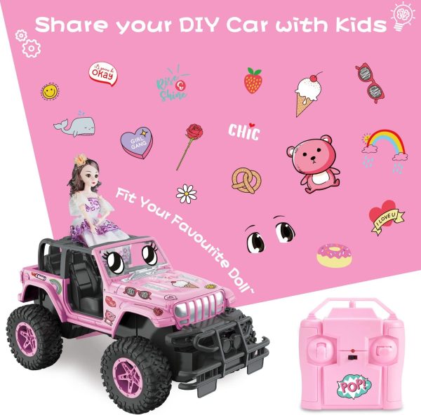 NQD Pink RC Cars 1:16 Scale with DIY Sticker, Remote Control Car for Girls, 80 Min Play 2.4Ghz Jeep RC Trucks,Little Girl Toys Gifts for 4-5 6-7 8-10 Years Old - Image 6