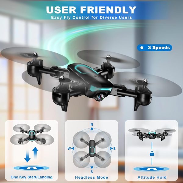 REDRIE Drone with Camera - Foldable Drone for Kids Adults with 1080P FPV Camera, Upgrade Altitude Hold, Gestures Selfie, Waypoint Fly, Headless Mode, 3D Flip, One Key Start, 3 Speed Mode, Circle Fly, 2 Batteries - Image 4