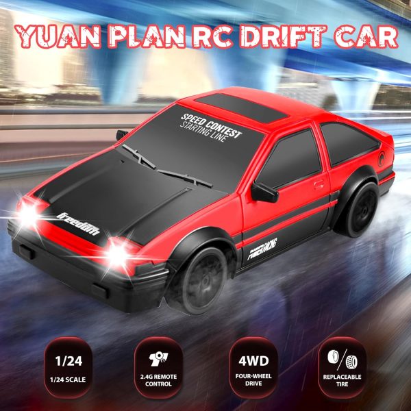 RC Drift Car, Mini RC Drift Car for Adults 1:24 Remote Control High Speed Race Drifting Cars, 2.4GHz 4WD Racing Hobby Toy Car with Headlight for Boys and Girls and Adults (Red) - Image 3