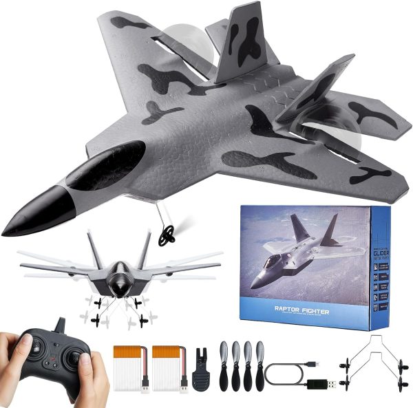 VEVOR RC Plane 2 Channel, Remote Control Airplane 2.4GHZ with 6-Axis Gyro Stabilizer&2 Batteries, F-22 Fighter Aircraft Plane Toy for Adults Kids Beginners Boys Birthday/Xmas Child Gift - Image 2