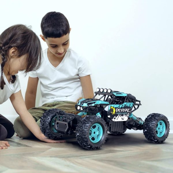 CROBOLL 1:12 Large Remote Control Car for Boys Kids with Lifting Function,4WD RC Cars Electric Monster Truck Toy Gifts 4X4 Off-Road RC Rock Crawler 2.4GHz All Terrain RC Truck with 2 Batteries(Cyan) - Image 2